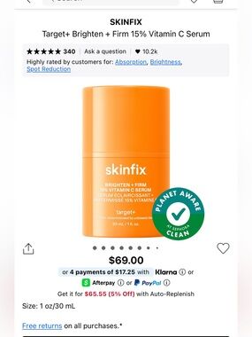 BRAND NEW NWT Skinfix Vitamin C Serum